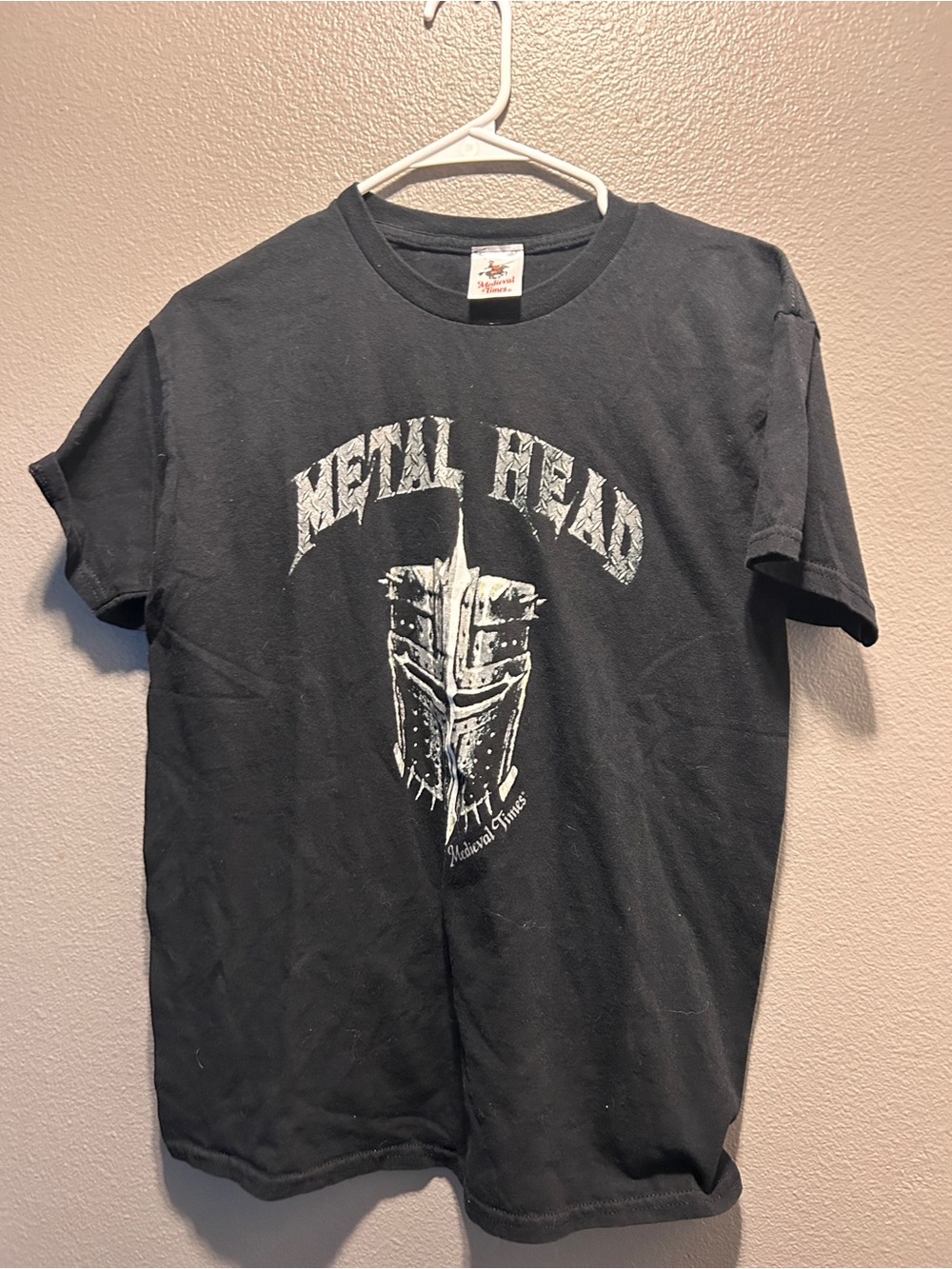 Vintage Medieval Times Metal Head T Shirt Mens Small S Black Knight Helmet Tee